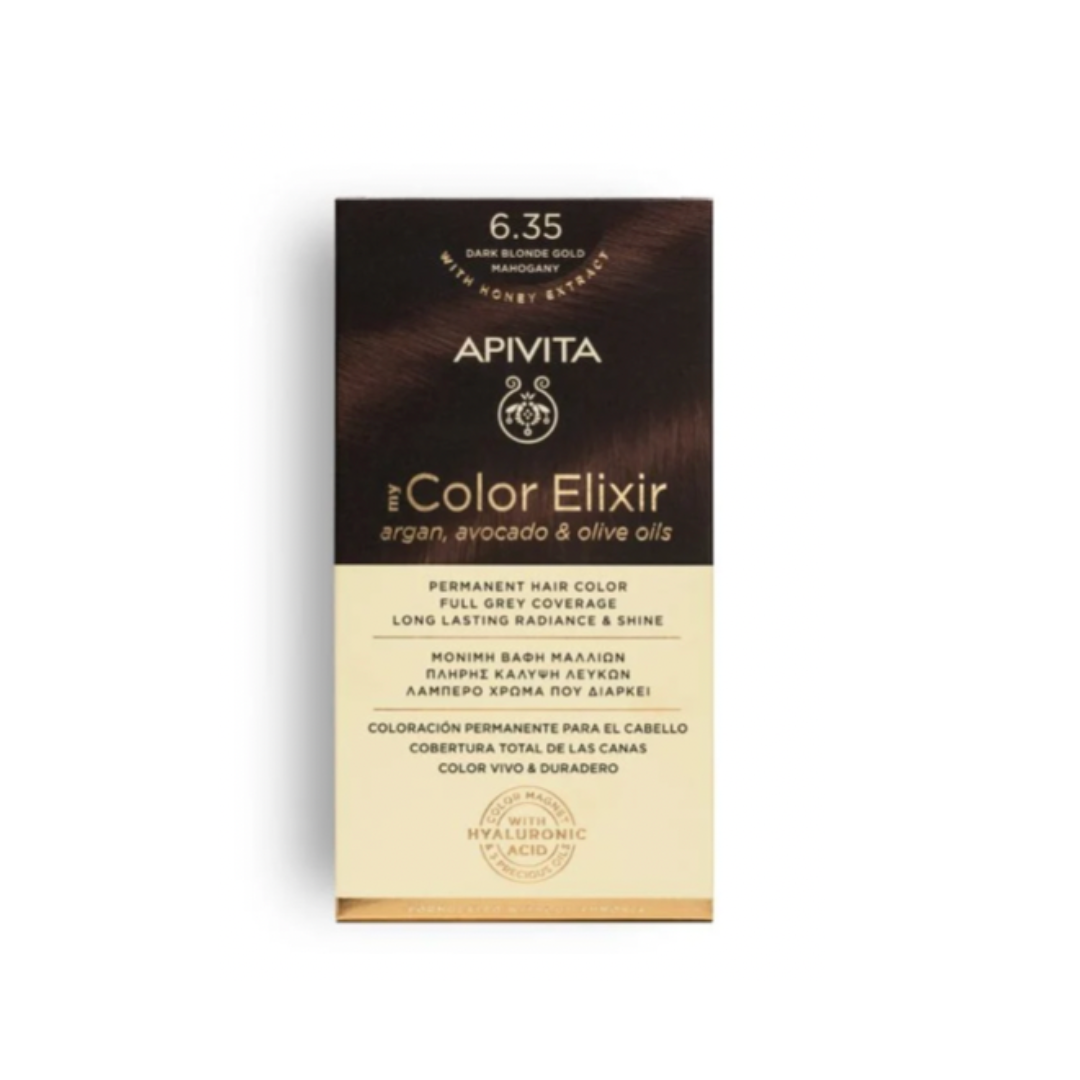 Apivita Hair Color Kit  Ξανθό Σκούρο Μελί Μαονί 6.35